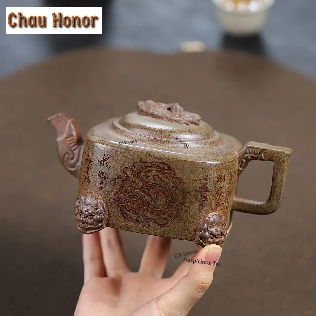 400ml Yixing Purple Clay Teapot Handmade Four-footed Dargon Pot Raw Ore Wood-fired Mud Kettle With Strainer Chinese Zisha TeaSet