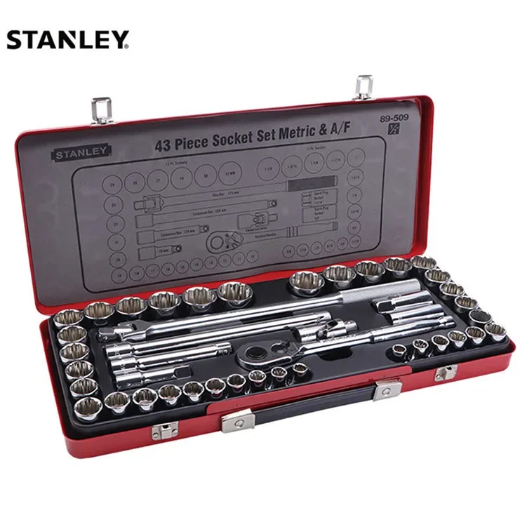For Stanley 43-Piece Household Tool Set 6.3MM 12.5MM Metric Ratchet Wrench Socket Hand Power Source 1-Year Warranty OEM Hard Cas