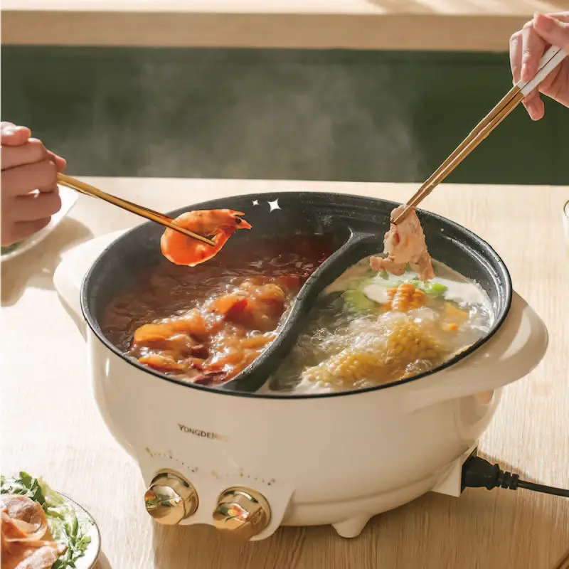 6L Electric Hot Pot Mandarin Duck Pot Non Stick Barbecue Integrated Pot Large Capacity Electric Cooking Pot Suitable 1-6 People