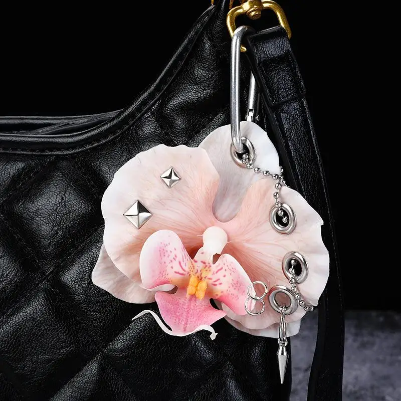 Punk Simulation Phalaenopsis Keychain Creative Exquisite Colorful Simulation Flower Keyring Backpack Decoration Halloween Gifts