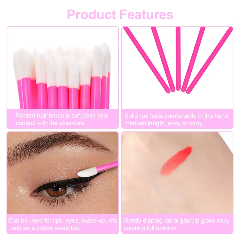 100Pcs Disposable Make Up Lip Gloss Brush Lipstick Gloss Wands Applicator Hollow Lip Brushes Portable Cosmetic Beauty Tools