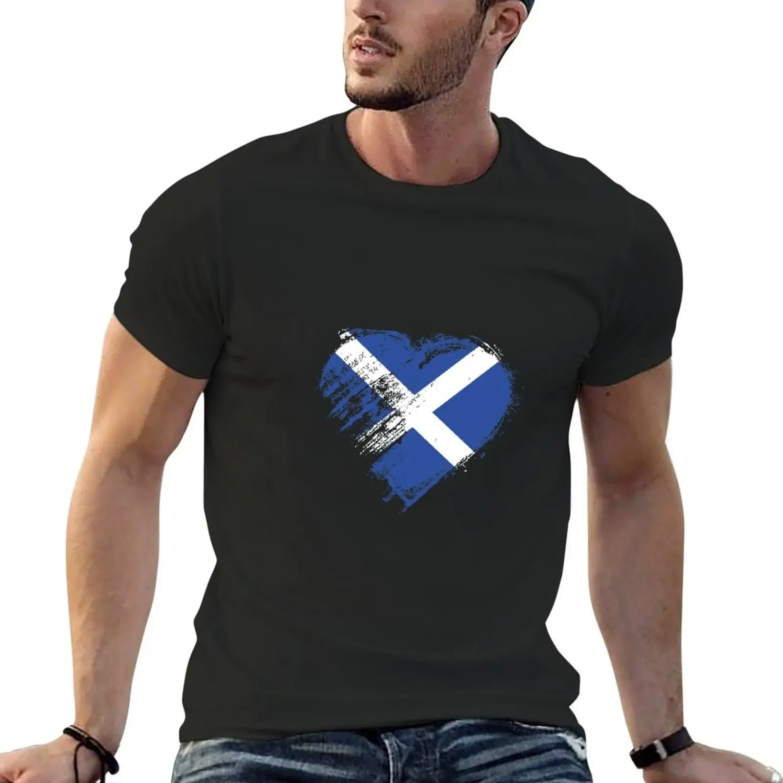 

Grungy I Love Scotland [Saltire] Heart Flag T-Shirt cotton graphic tees anime tshirt mens clothes