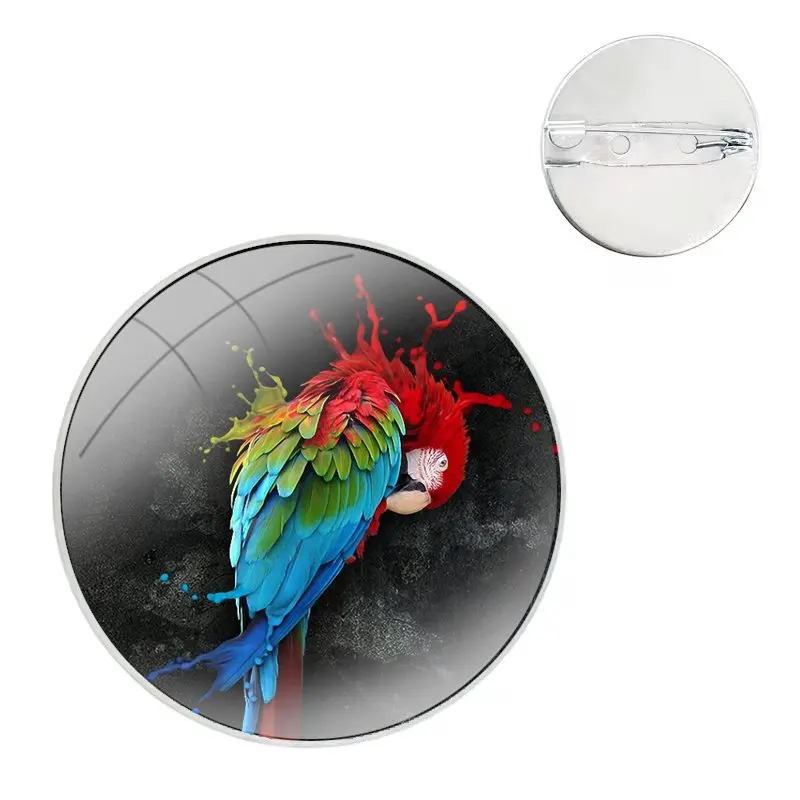 Funny Parrot Blue Color Glass Dome Brooches Badge Pins For Clothes Hat Shirt Lapel Bag