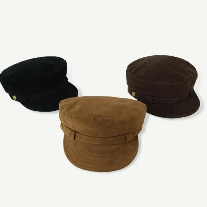Cappelli autunno inverno per donna uomo berretto militare vintage unisex cappello da pittore in pelle scamosciata retrò semplice berretto femminile nuovo casual