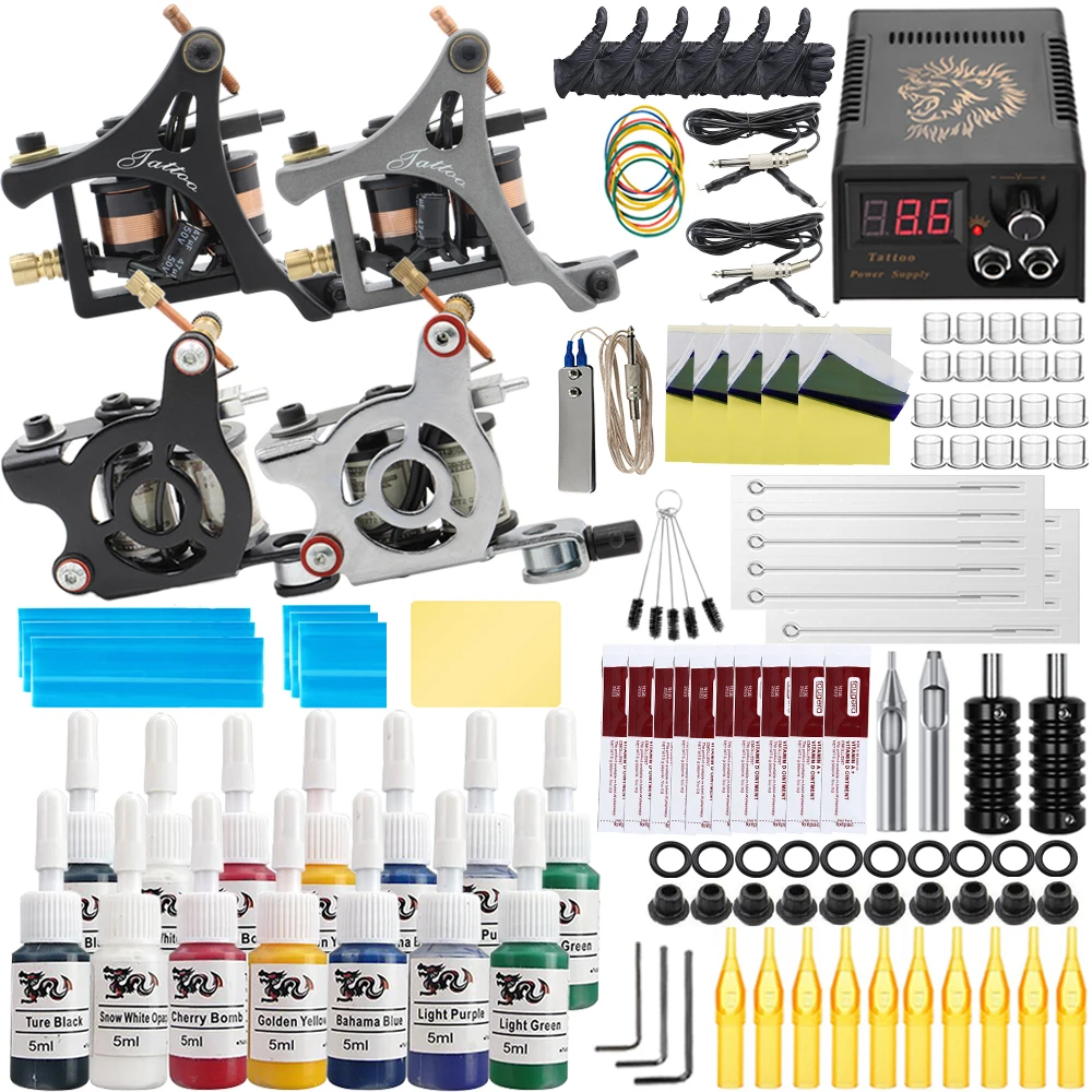 

Complete Tattoo Kit Coil Tattoo Machine Set Tattoo Power Supply Needles Professional Tattoo Machine Kit for Beginner Starter