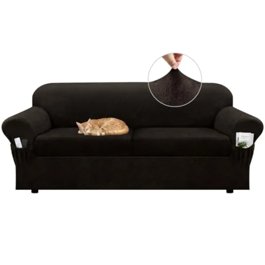 

Sofa Slipcover with Armrest Pockets 3-Piece Set, Stretch Faux Leather Couch Cover for Couches Fits 7-9" - Non-Slip, Machine Was