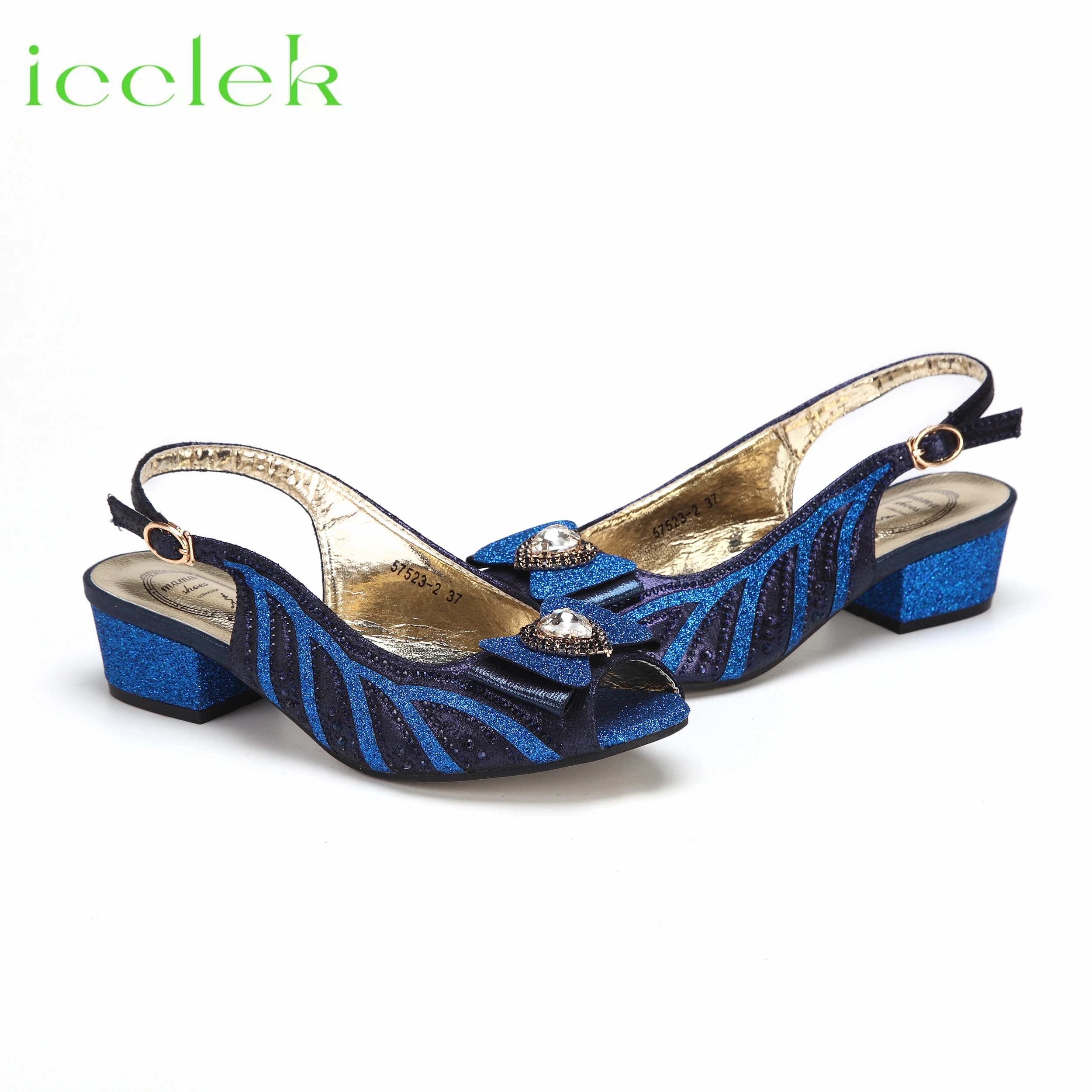 2024 New Arrival Shoes Matching Bag Set Navy Blue Mixed Colors Decorated with Crystal For Ladies Wedding Party