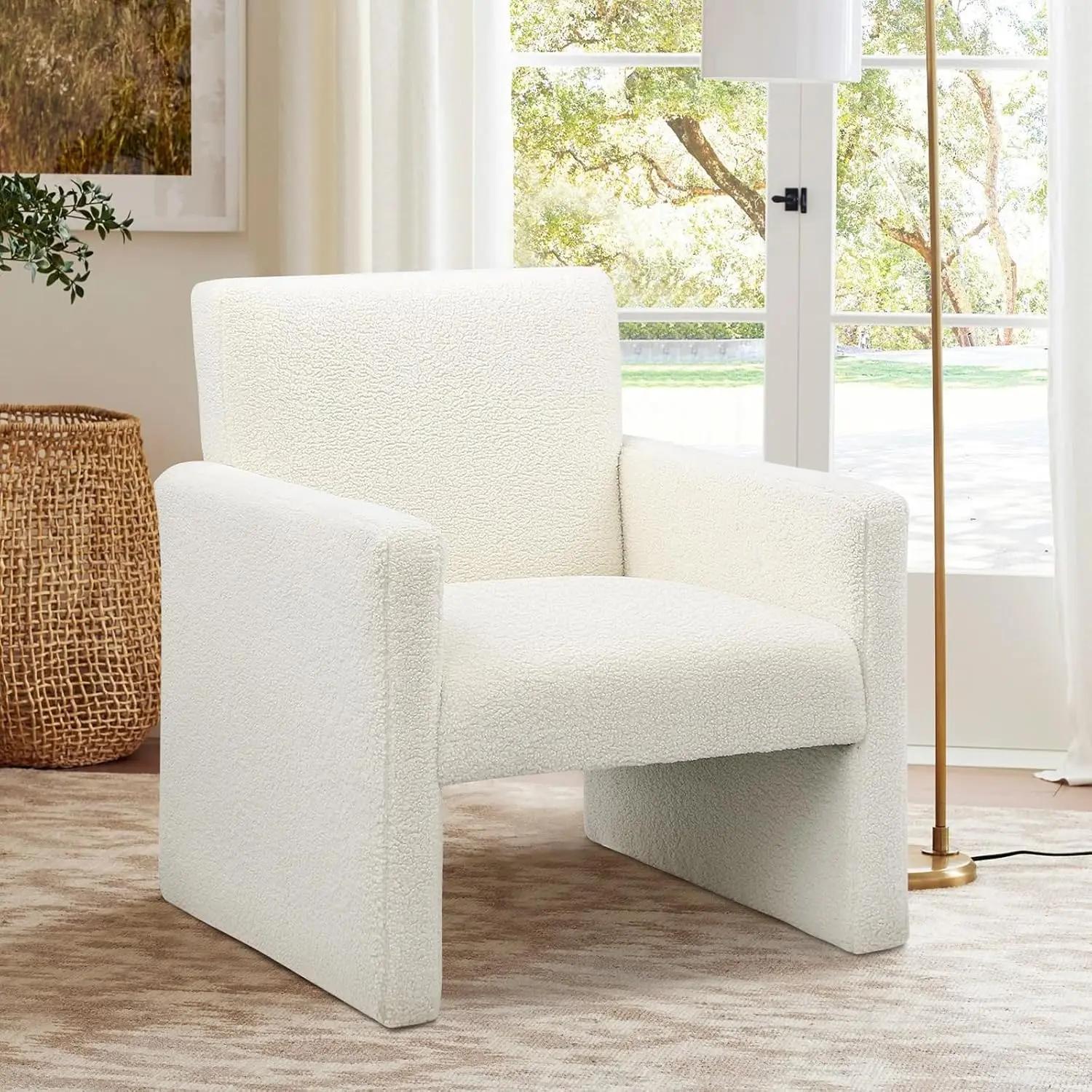 Accent Chair 28" Wide Comfy Living Room Bedroom Sherpa Fabric Lounge Armchair Wood Frame Apartment Office White, Customized
