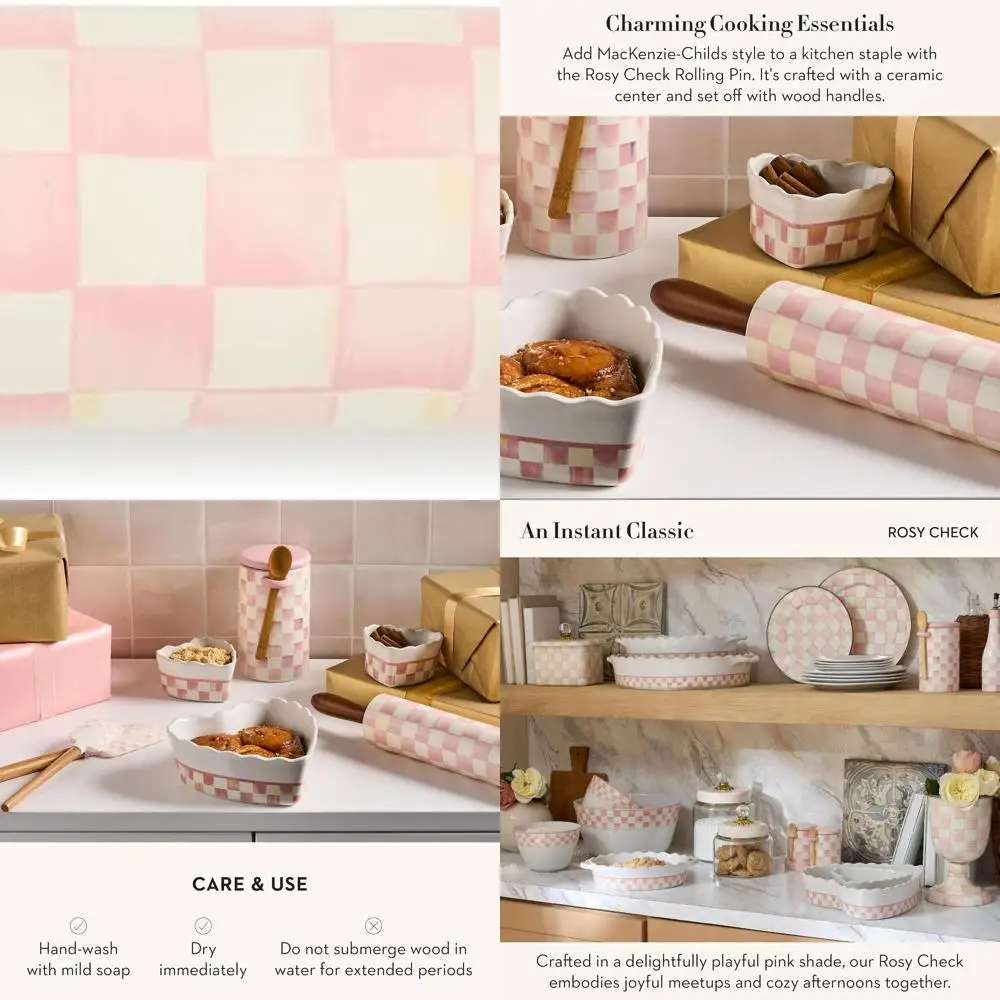 

Baking Ceramic Decorative Rolling Pin with Pink & White Striped Pattern