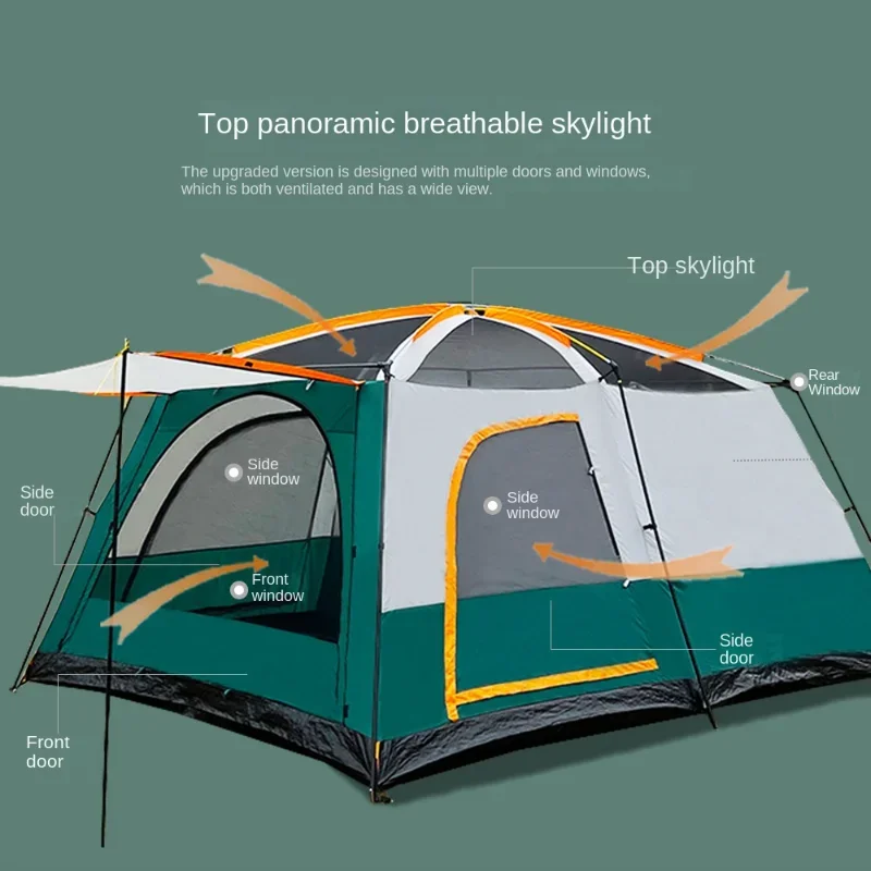 3-5 People Outdoor Camping Tent, Family Big Tent, Two Rooms, One Hall, Holiday Picnic Camping Equipment  Trip