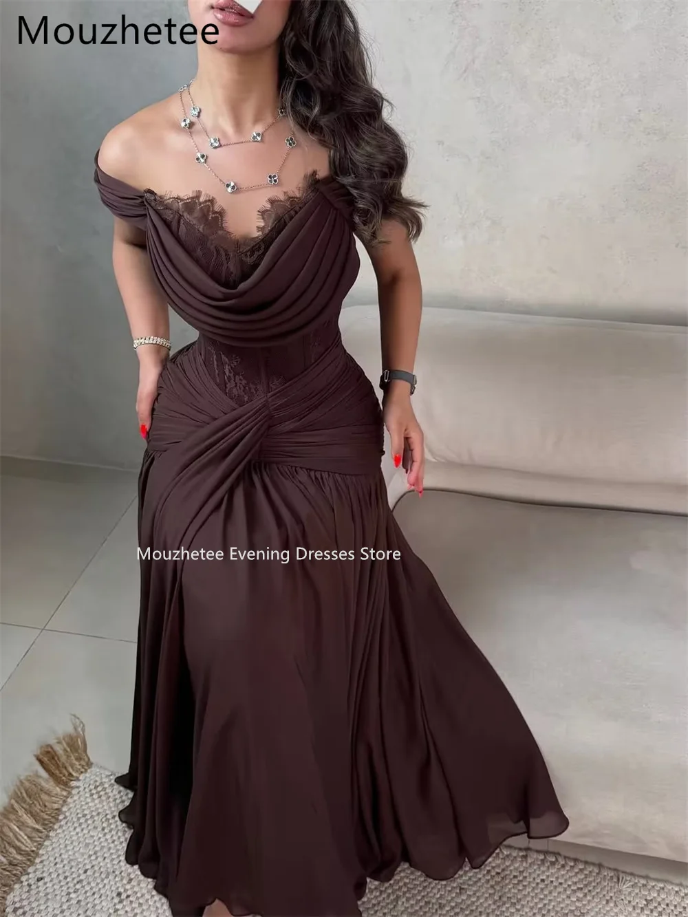 Mouzhetee Simple A-Line Off The Shoulder Lace Evening Dresses Formal Party Gowns for Women Elegant Prom Gown Customized 2026