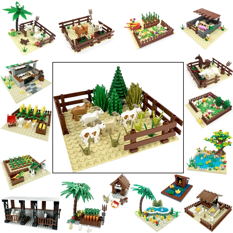 

Goat Sheepfold MOC Building Blocks Farm Ranch Scenes Set Zoo Pet Bricks Accessories Kits Goat Sheep Lamb Parts Toys