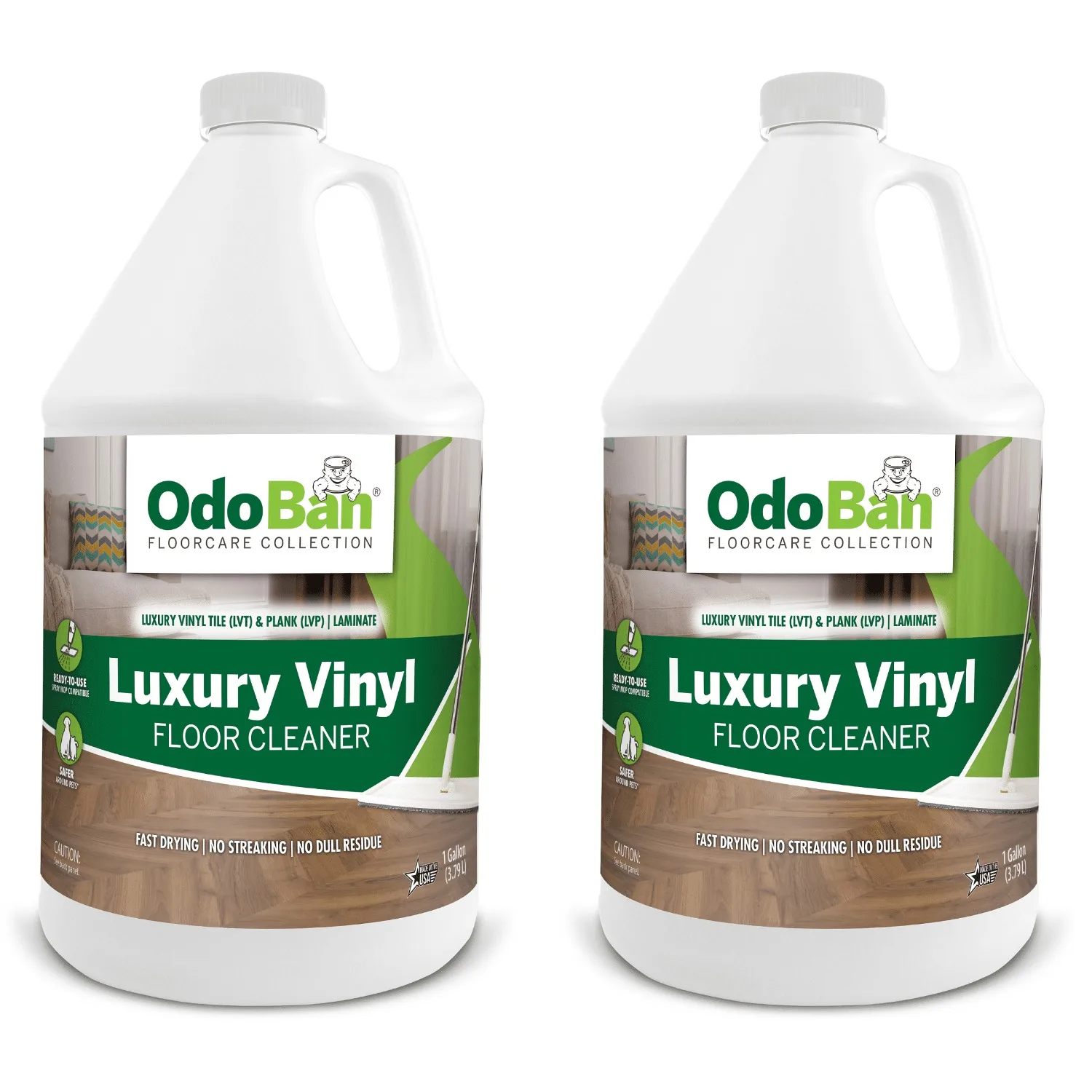 OdoBan Ready-to-Use Luxury Vinyl Floor Cleaner, Streak Free and Neutral PH Formula, 2 Gallons, Scentless