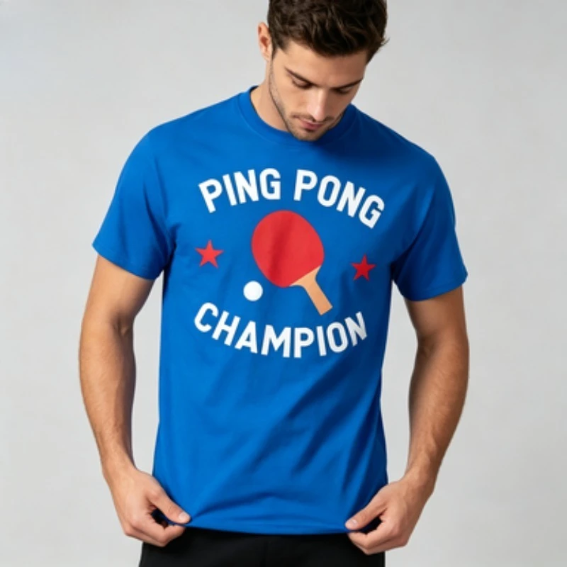 Soft Cotton Men T-Shirt Simple Ping Pong Champion Sport Art Print O-neck Trendy Loose Fit Game Casual Outfit Tops