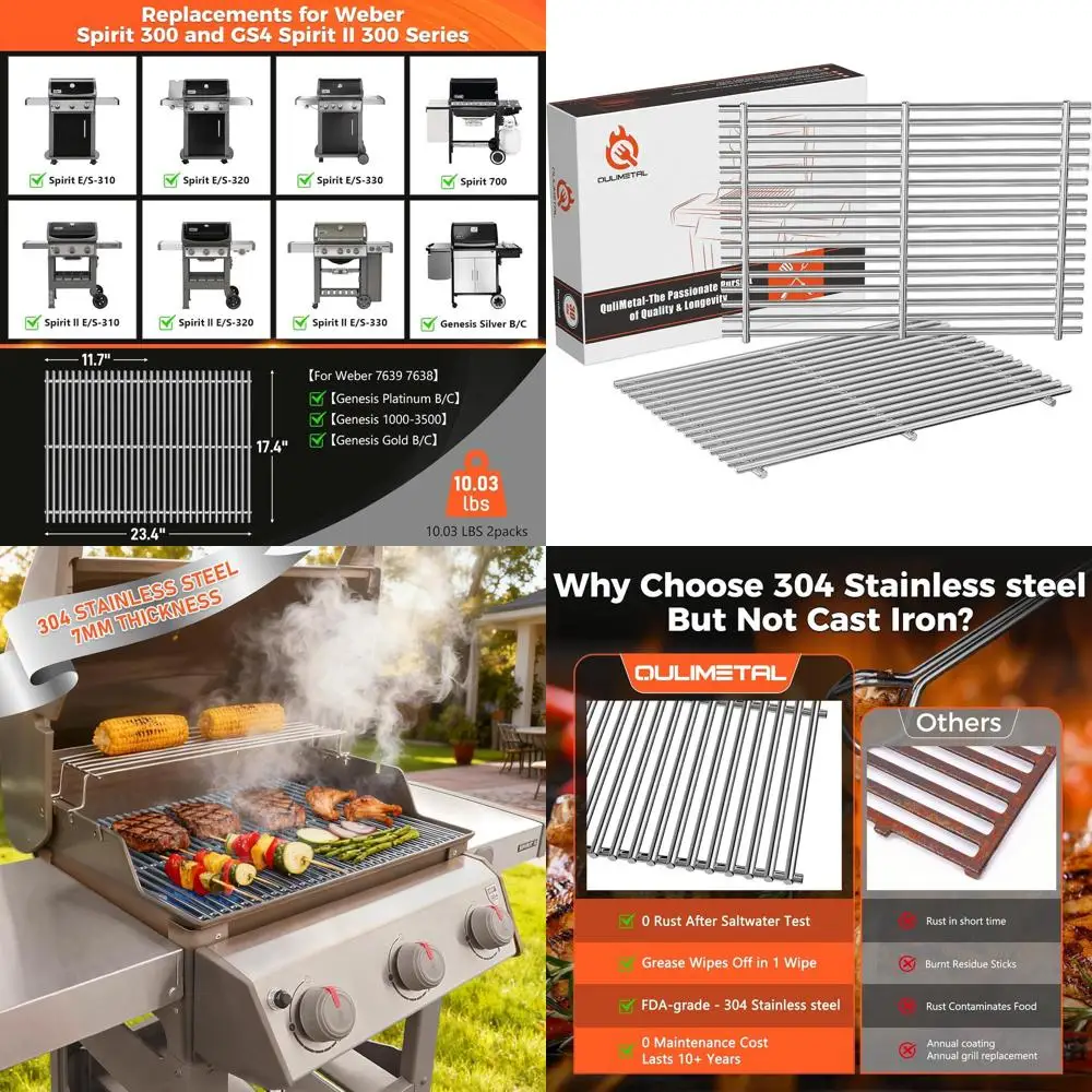 

Решетки для гриля из нержавеющей стали, совместимые с моделями Weber Spirit E-310, GS4, Genesis Series и 1000-3500.