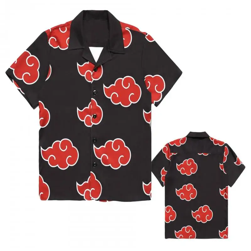 Naruto Akatsuki Collection Shirt Uchiha Itachi 3D Digital Printed Short Sleeved Men's Shirt Cosplay Red Cloud Oversized Clothes