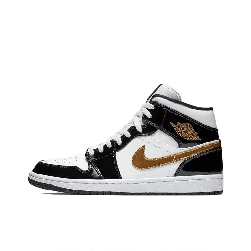 

Air Jordan 1 Mid SE Leather Shock-absorbing Retro Basketball Shoes Men's Black Gold Version 2023 Sneakers 852542-007