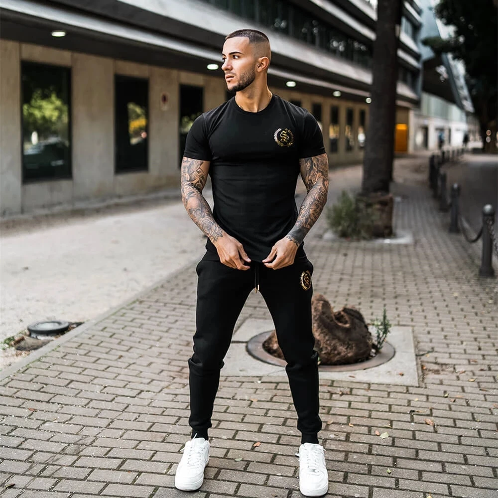 2022 Nieuwe Gym T-shirt Mannen Fitness Sport Katoen Mannelijke Bodybuilding Workout Skinny Tee Shirt Zomer Casual Solid Tops Kle