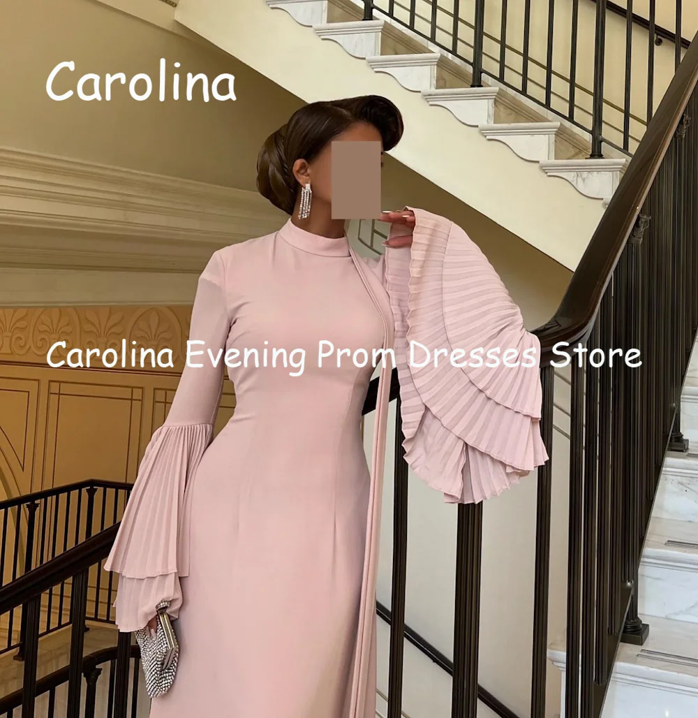 Carolina Satin A-line O-neck Arab Ruffle Prom Gown Floor Length Saudi Evening Formal Elegant Party Dress for Women 2023