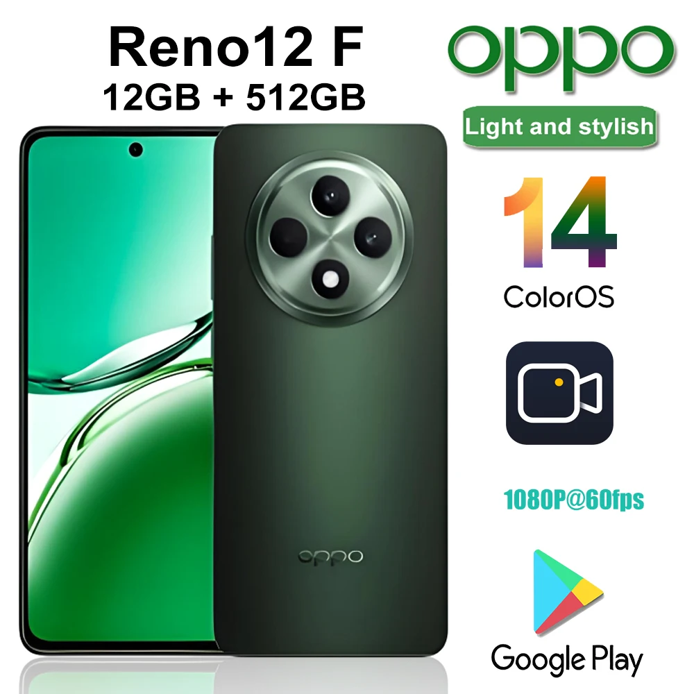 OPPO Reno 12F 6.67-inch Flat Panel OLED HD Screen Smart Phone 12GB+512GB Large Memory Mobile Phone Screen Fingerprint Unlock