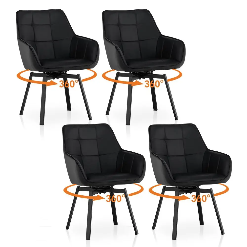 

Swivel Dining Chairs Set of 4, Faux Leather Upholstered Mid Century Accent Chairs with Metal Legs, Rotatable Armchairs for Livi