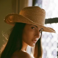 Handmade Raffia Straw Sun Hat for Women Wide Brim Crochet Cowboy Hat with Adjustable Velcro and Memory Wire Summer Beach Hat - Image 2