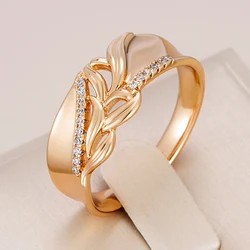 Kinel Unique 585 Rose Gold Color Width Big Rings for Women Fashion Shiny Natural Zircon Ethnic Bride Wedding Party Retro Jewelry
