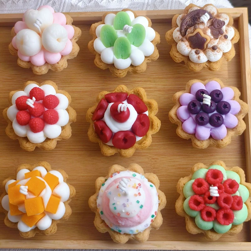 Egg tart scented candle croissant sunflower egg soy wax ornament strawberry blueberry fruit tart shape present