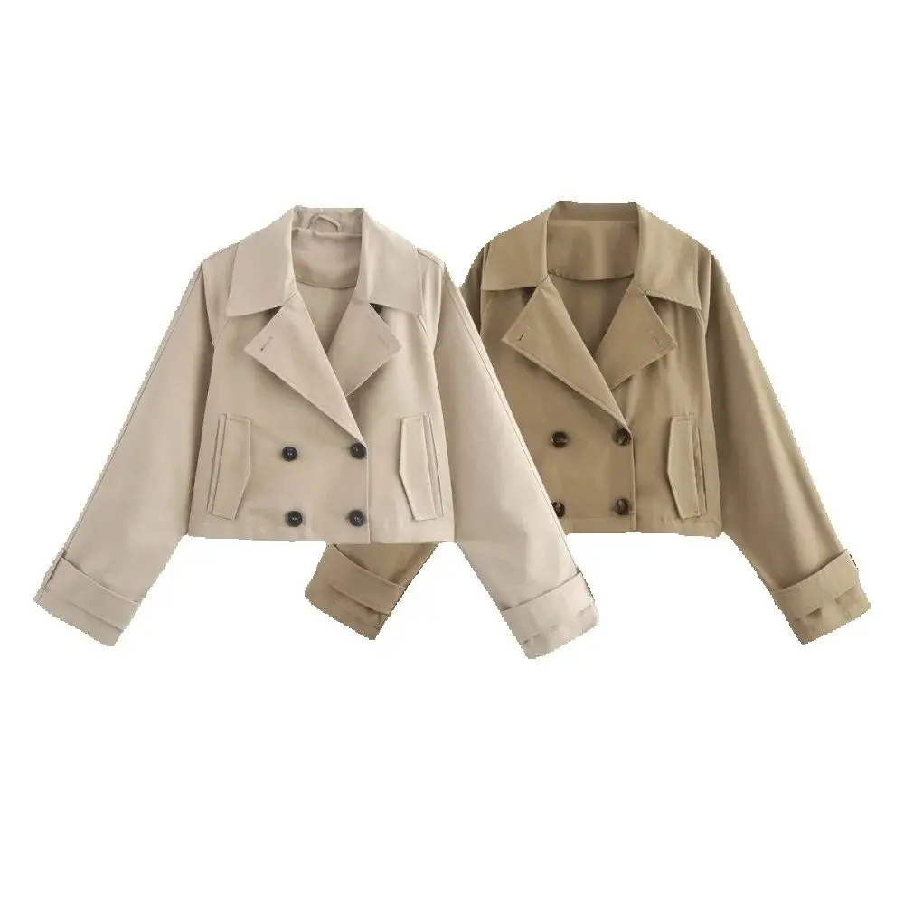 

Вязаный свободный топ с воротником, длинным рукавом и карманом на пуговицах, осенне-зимнее новое модное короткое пальто