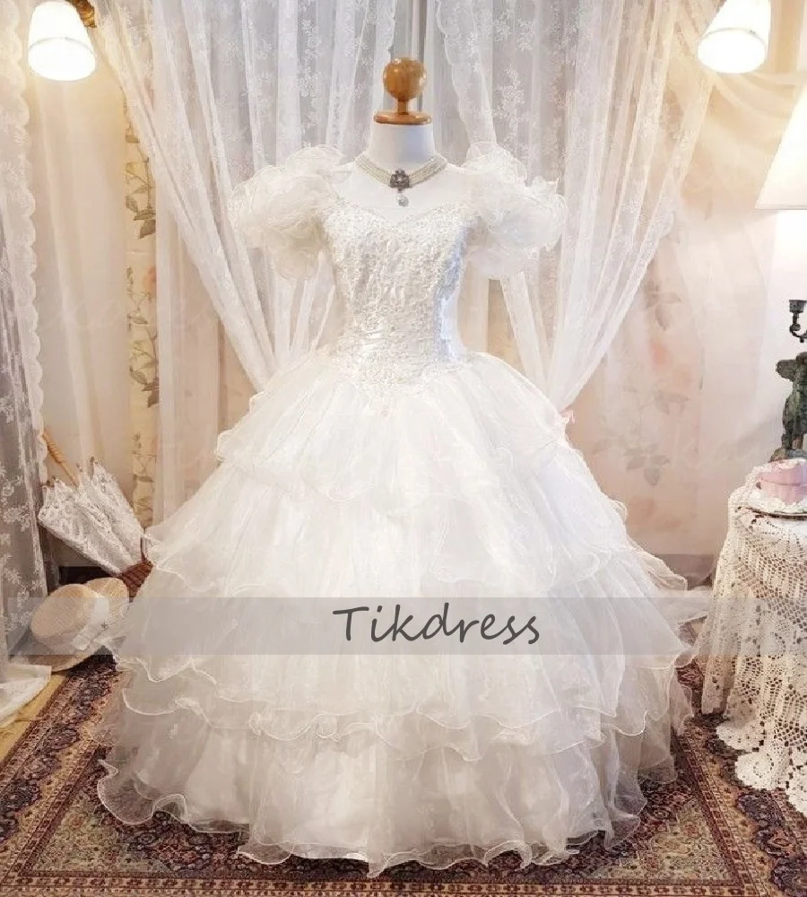 Vintage 70s Bustle Wedding Dress Ruffles Sleeve A Line Organza Medieval Bridal Dress 2025 Gatsby Korean Bride Dress Customized