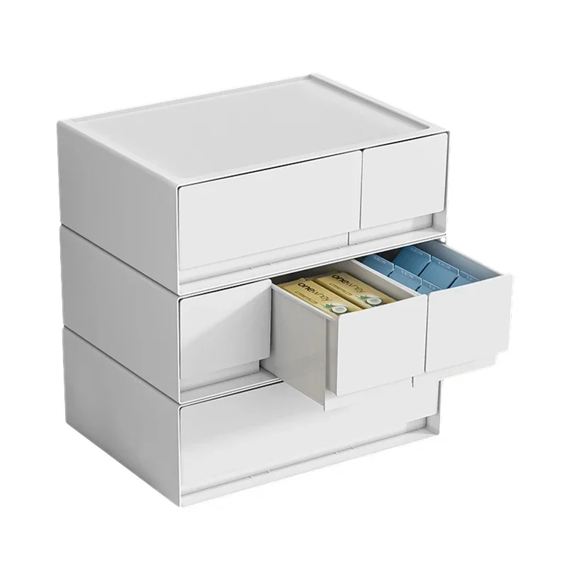 Desktop Stackable Drawer Simple White Office Stationery Organizer Home Desk Space-saving Cosmetic Sundries Storage Box