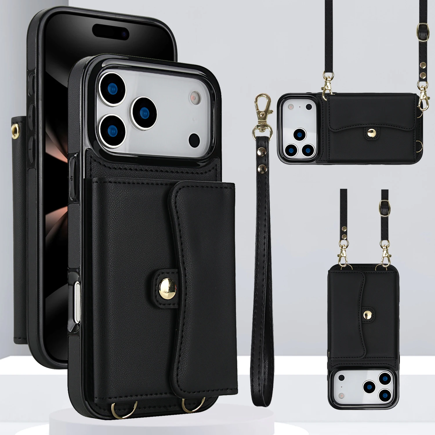 Luxury Crossbody Wallet Leather Cards Holder Case For iPhone 17 16 15 14 13 12 11 Pro Max Plus 5G Shockproof Cover Accessories