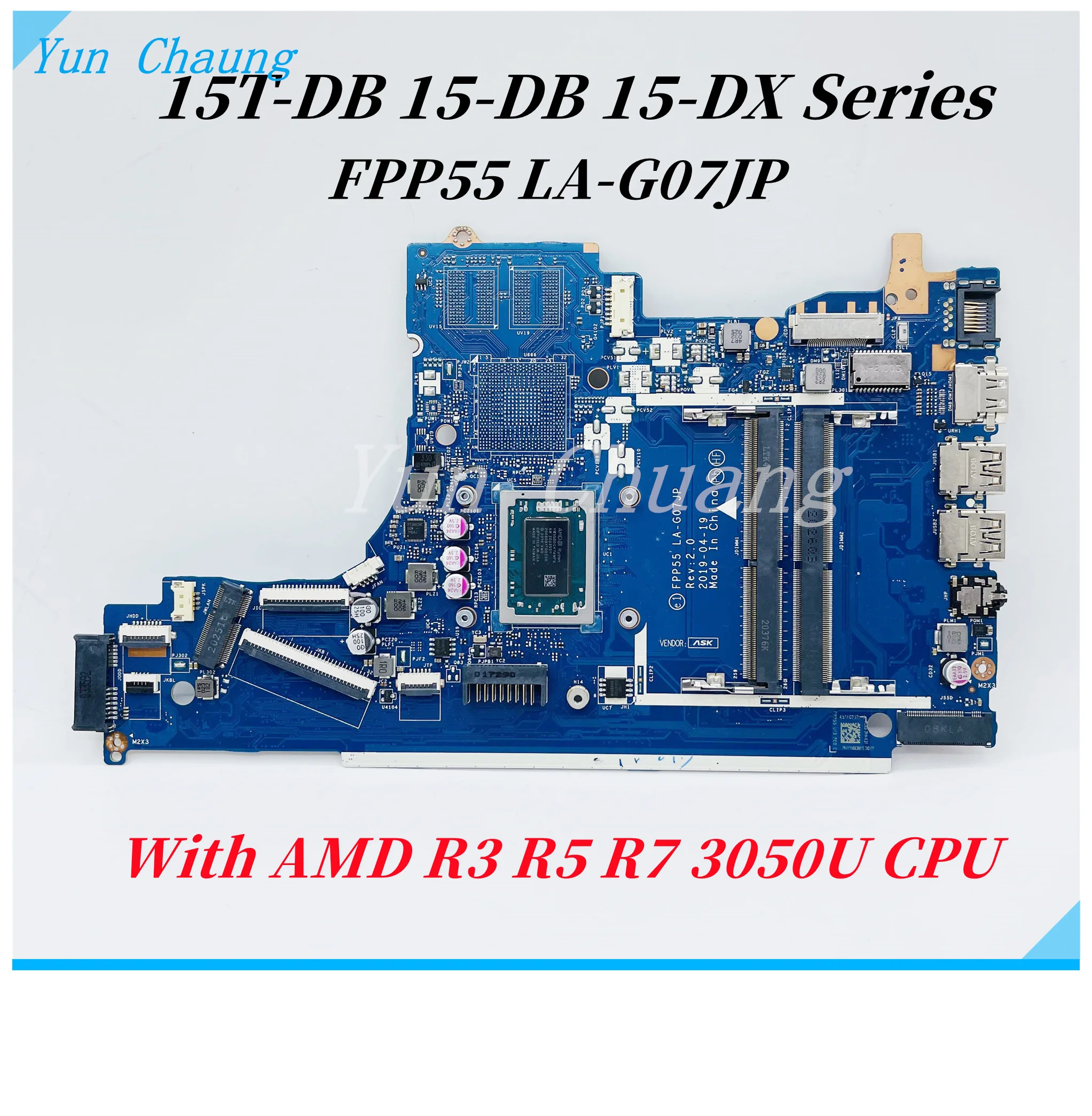 

FPP55 LA-G07JP For HP 15T-DB 15-DB 15-DX 255 G7 Laptop Motherboard With Ryzen R3 R5 R7 CPU DDR4 L92836-001 L46515-601 Mainboard