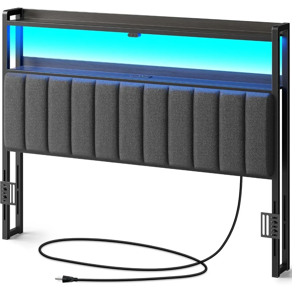 

Headboard for Queen Size Bed with Storage, 60,000 DIY Color of LED Light, Head Board with USB & Type C Port, Height Adjustable,