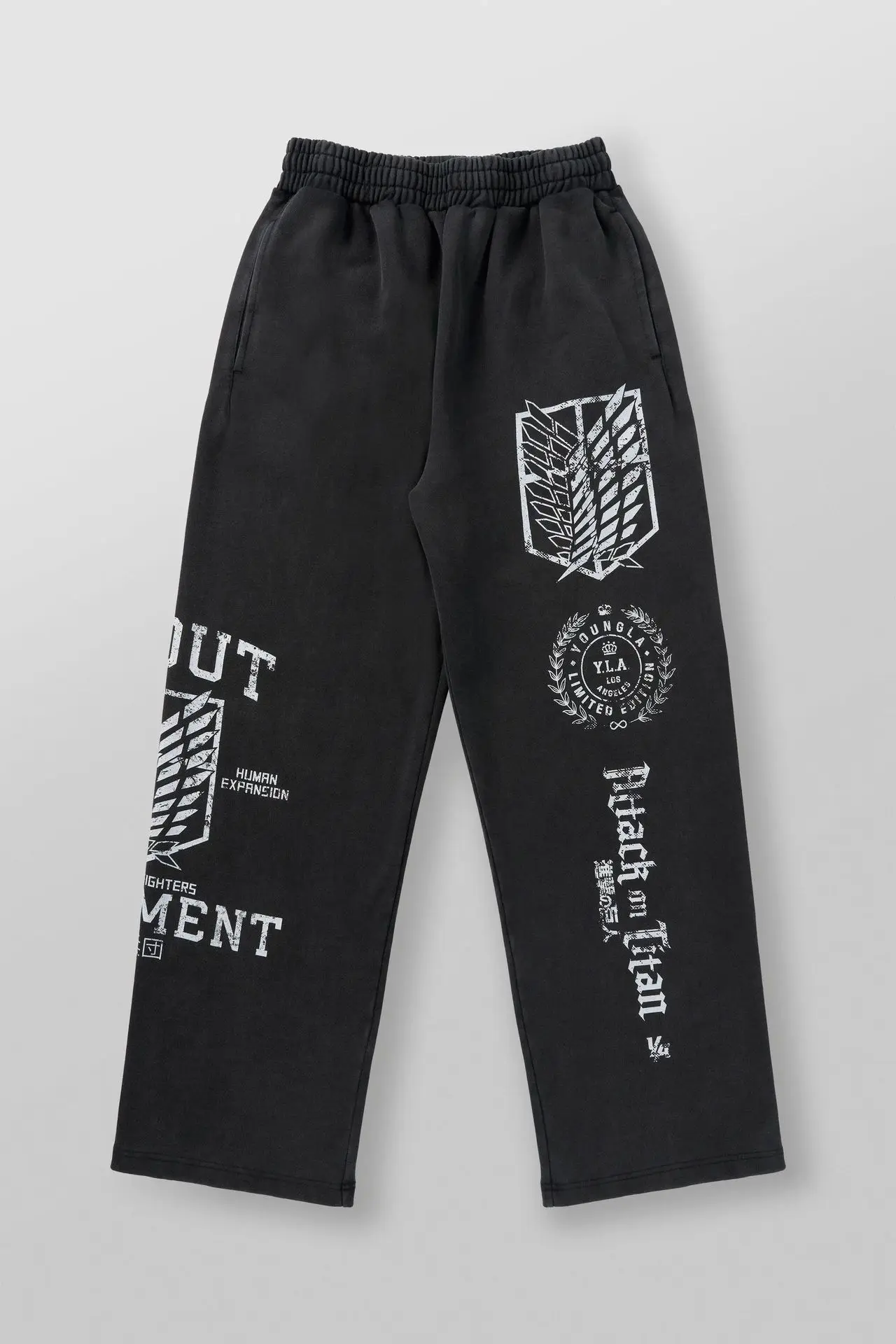 YOUNGLA-Attack on Titan Jogger Pants, algodão perna larga, lã impressão