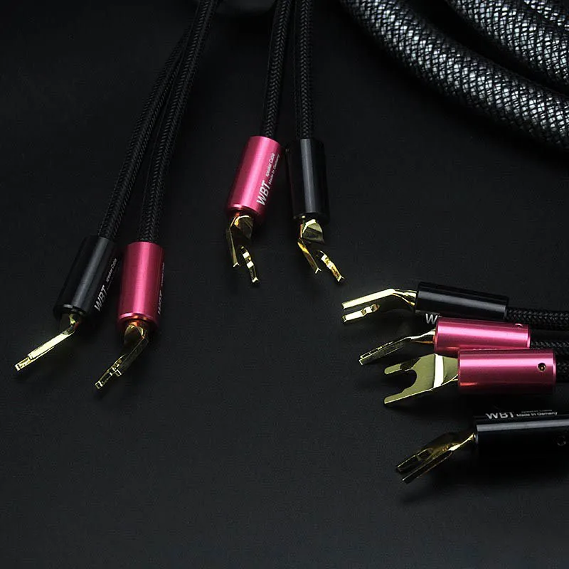 Cabo de alto-falante prateado Ks 3040 com plugue de pá dourada cabo de áudio HIFI um par