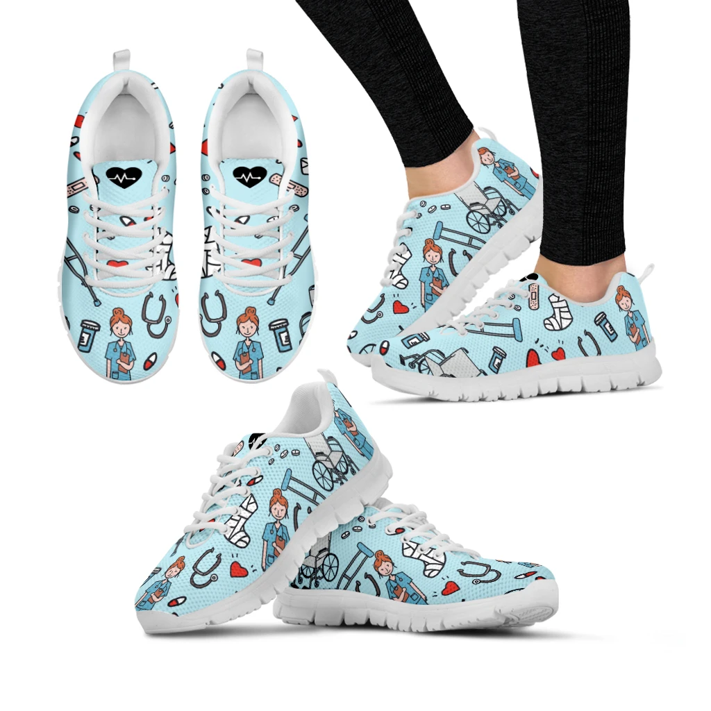 INSTANTARTS Spring Leisure Sneakers for Ladies Orthopedic Nurse Pattern Flats Lace Up Shoes Comfortable Air Mesh Footwear Zapato