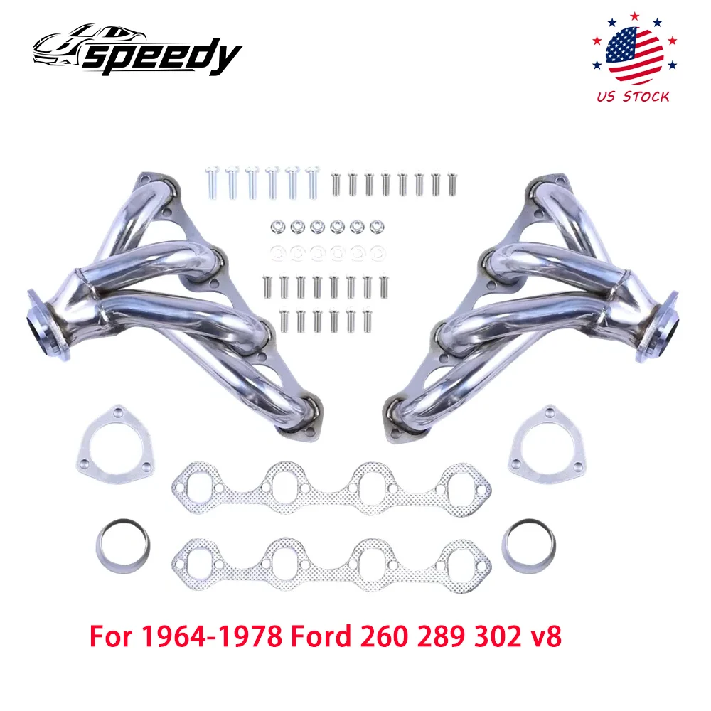 

1 комплект выхлопных коллекторов для Ford 260 289 302 v8 1964-1978 гг., нержавеющая сталь SBF, маленький блок Hugger