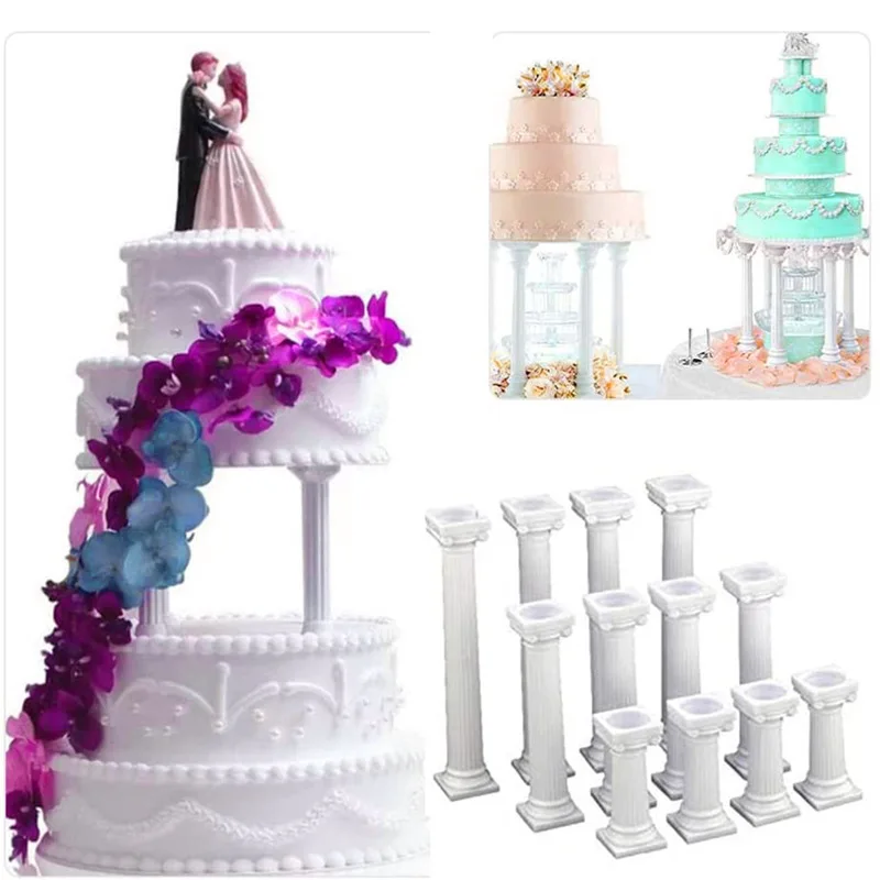 4Pcs Vintage Roman Pillar Cake Stand Set, Multi-tier Cake Support Pillars, Roman Column Cake Riser for Wedding Birthday Party