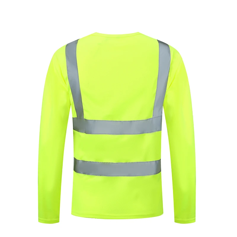 Fluorescent Yellow High Visibility Shirts Reflective Safety t-Shirt Long Sleeve Hi Vis Shirt Quick Dry Construction Work Wear