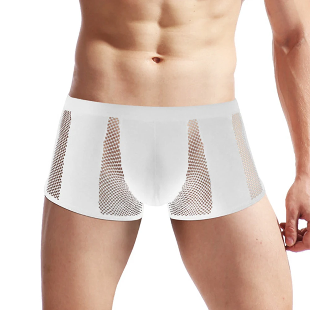 

Sexy Men Mesh Patchwork Boxer Brief See Through Underwear Male Bulge Pouch Boxer Trunk See-Through Underpants Breathable Panties