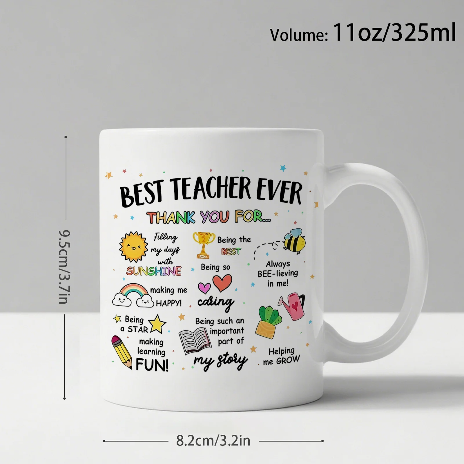1pc Best Teacher Ever Thank You Coffee Mug- Teacher Appreciation Cup With Colorful Quotes& Rim Suitable For Teacher Gifts - view 2