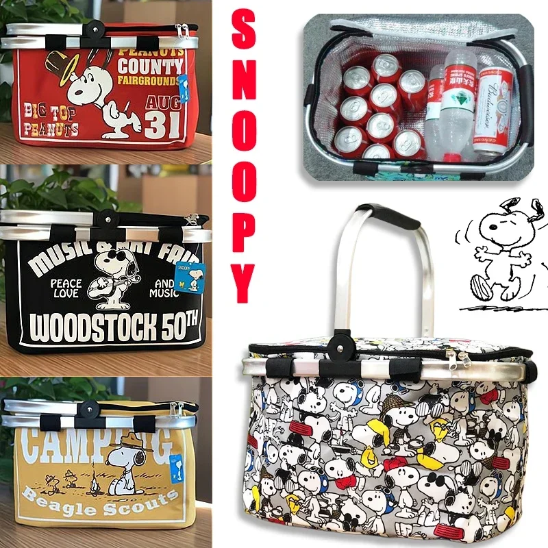 Snoopy Cooler Bag Outdoor Ice Cooler Bento Basket Cartoon Portable Camping Large Capacity Travel Foldable Food Picnic Storage