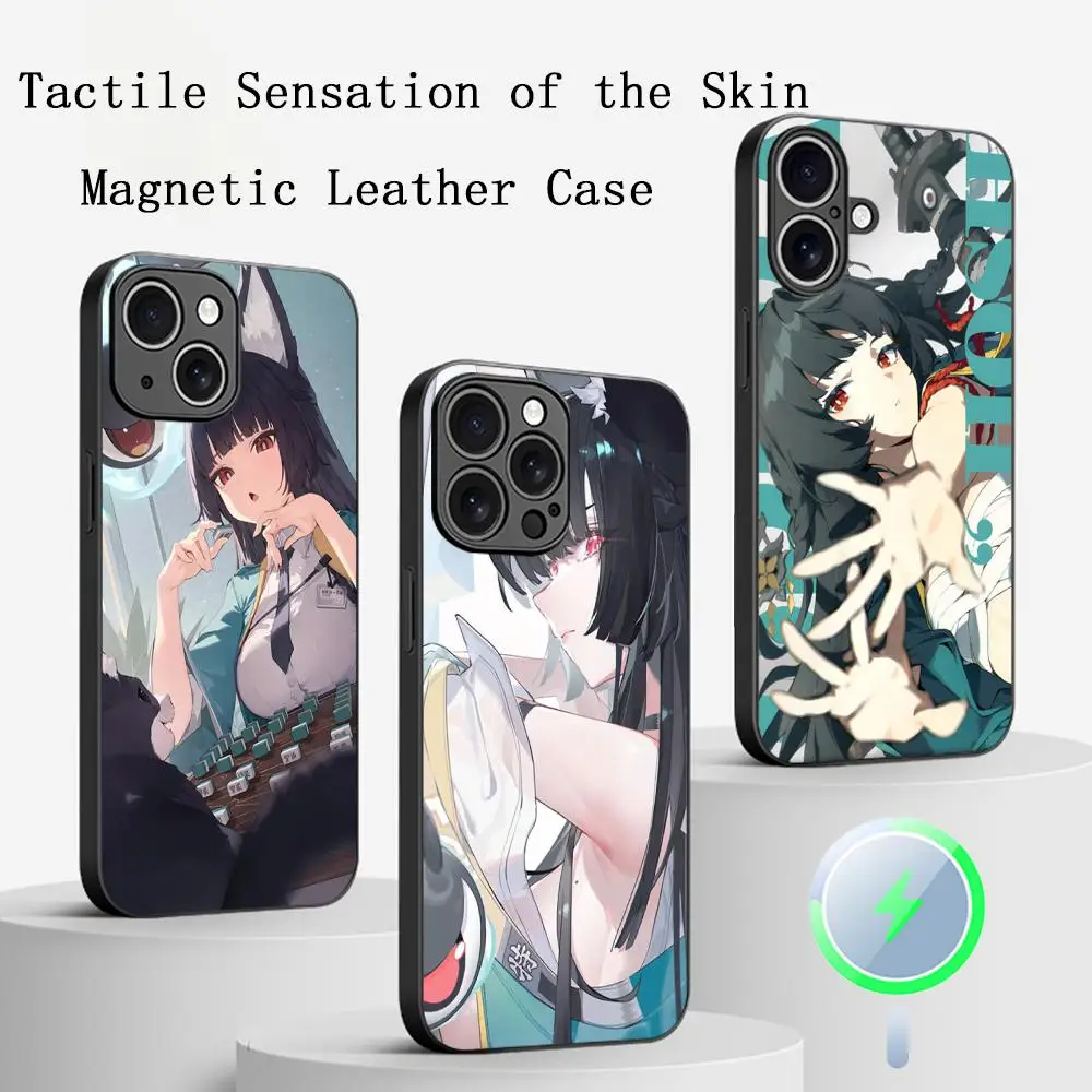 

Hoshimi Miyabi cool game girl ins Phone Case For iPhone 16 15 14 13 12 11 Plus Pro Max High-end Luxury Magsafe Sheepskin