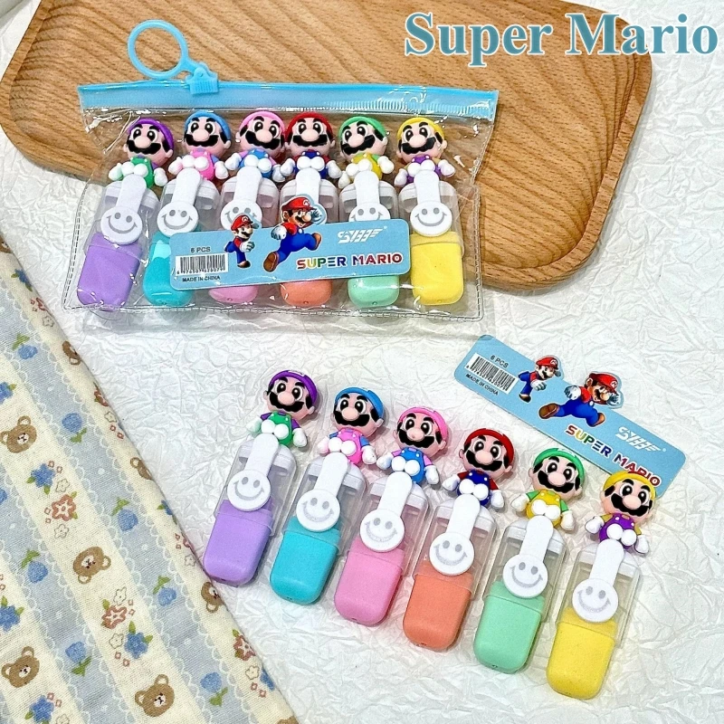 6 stücke Super Mario Verpackt Mini Highlighter Cartoon 6 farbe Diy Handbuch Stift Nette Student Marker Liefert Schreibwaren Großhandel