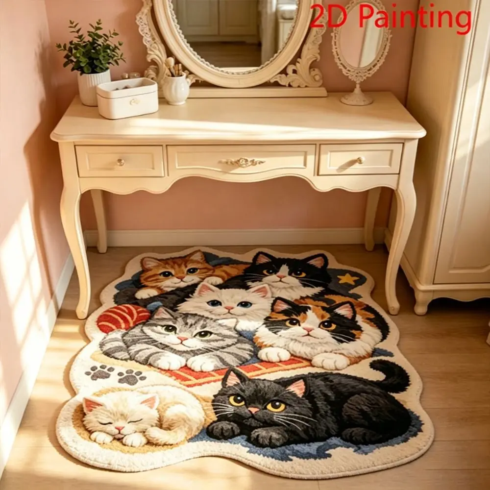 New Soft Fluffy Cat Print Rug Washable Cat Floor Mat Floor Mat Living Room