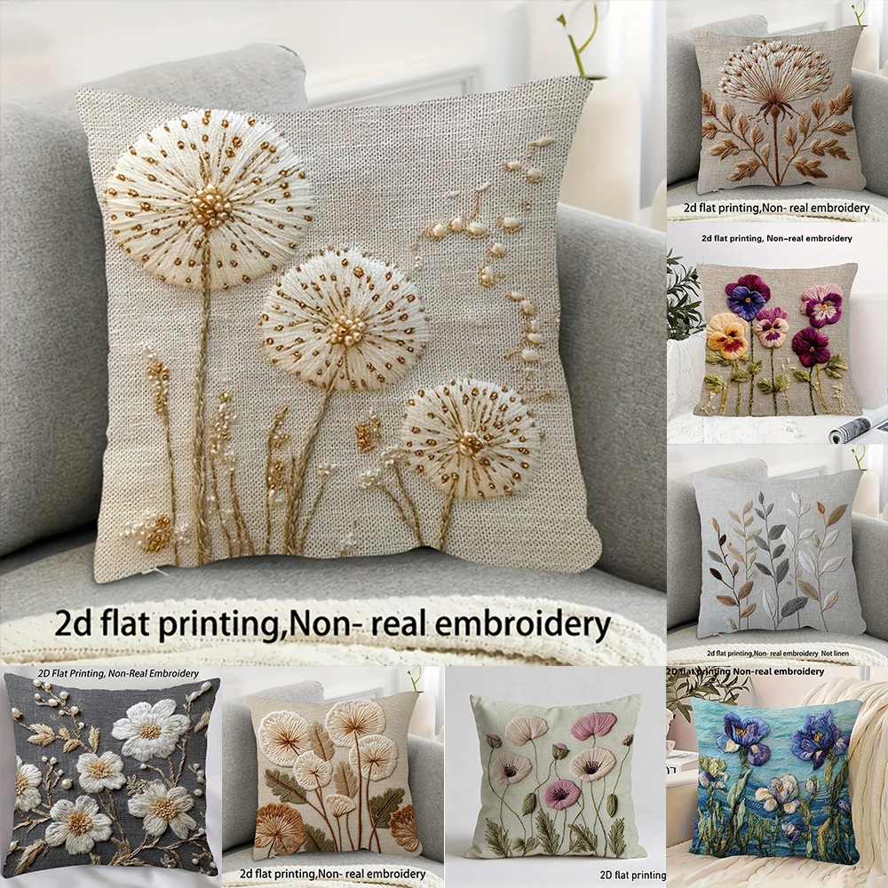 2D-Flat Boho Floral Look Throw Pillow Covers, Decorative Cushion Cases For Sofa Bedroom Living Room