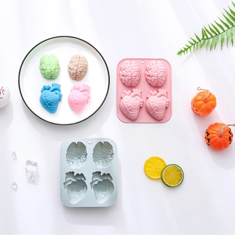 1 pz blu rosa cervello cuore stampo in silicone stampi per fondente cervello per uso alimentare cottura fai da te torta Bakeware