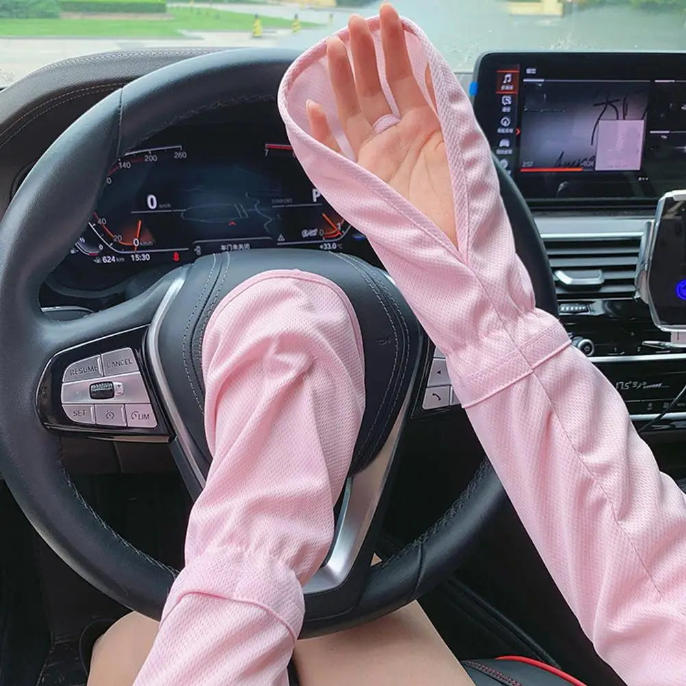 Solid Color Large Ice Silk Gloves Women Driving Sunscreen Sleeves Loose Breathable Arm Protectors Uv Outdoor Horseshoe Sleeve