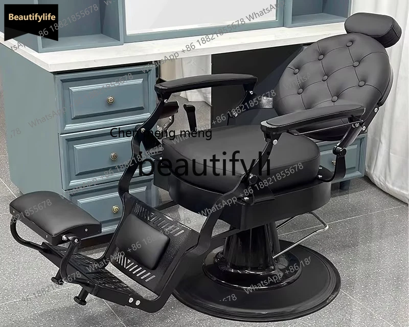 X  GG Vintage Oil Head Chair for Barbershop and Hair Salon, Reclining for Perming and Dyeing